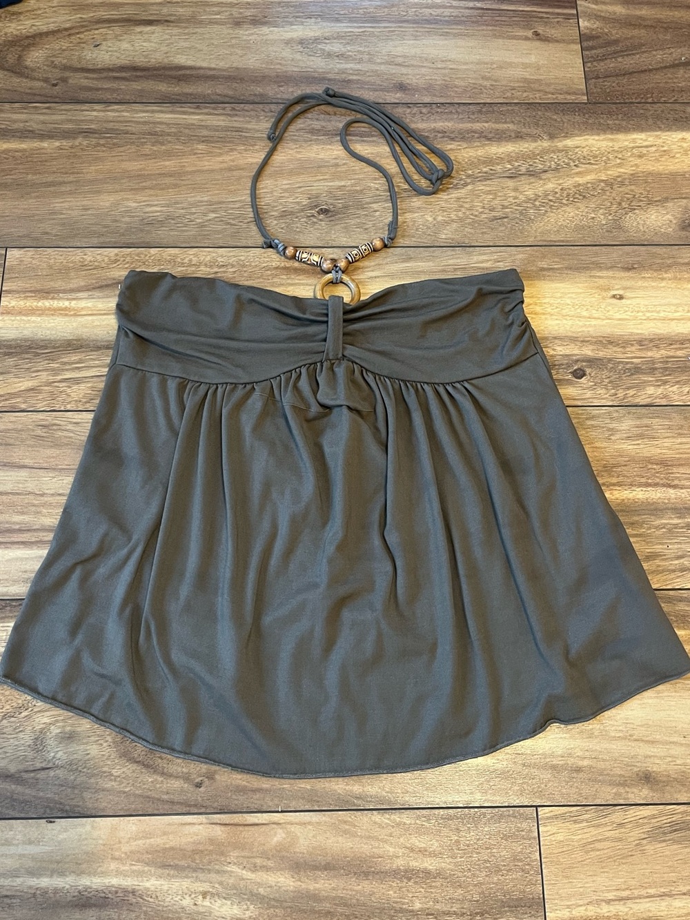 ING brown beaded Y2K flowy halter top tie strap top boho